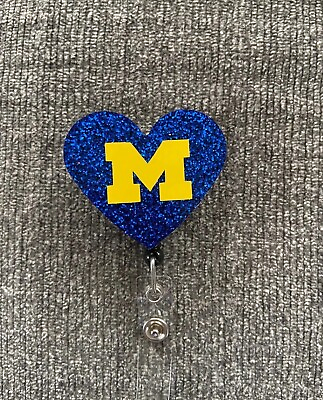 #ad Michigan Heart Retractable Name Badge Reel ID Name Tag Holder $13.00