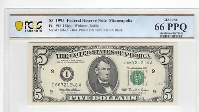 #ad 1995 5 Dollar Note Minneapolis PCGS 66 Graded $49.99