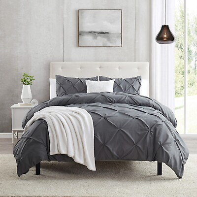 #ad Pinch Pleat Duvet Cover Set 3 Piece Luxurious Pintuck Comforter Cover by Nymbus $30.99