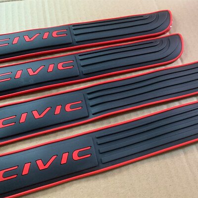 #ad For Honda Civic 4PCS Rubber Car Door Scuff Sill Cover Panel Step Protectors Red $15.98