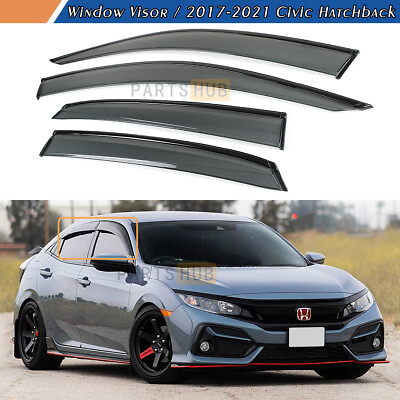#ad For 17 2021 Honda Civic Hatchback FK7 Black Trim Smoked Window Visor Rain Guard $39.99