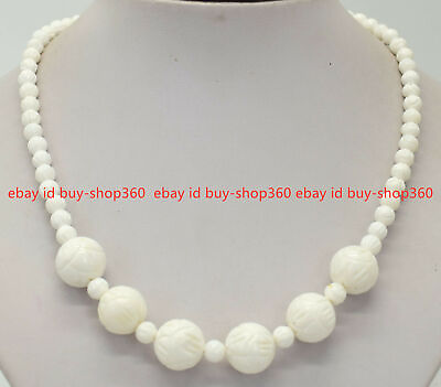 #ad Natural 6mm 14mm White Carving Coral Gemstone Round Beads Necklace 18quot; AAA $4.85