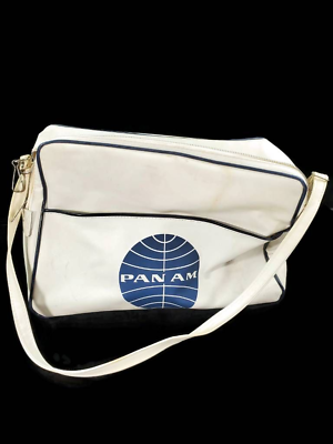 #ad Pan Am Womens Travel Bag White Blue Adjustable Strap Zipper Vintage L $85.00