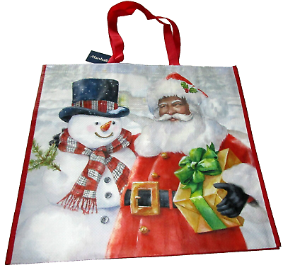 #ad CHRISTMAS Reusable Tote Bags 19quot; X 18quot; X 8quot; AFRICAN AMERICAN SANTA W SNOWMAN $4.94