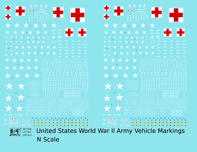 #ad K4 N 1:160 Scale Decals United States World War II Army Jeeps Trucks Ambulances $7.45
