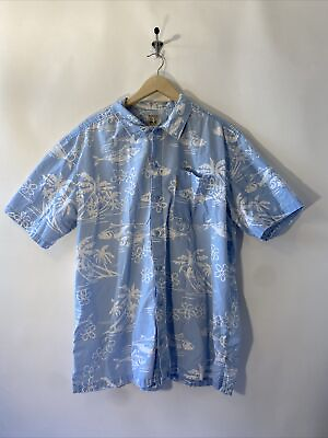 #ad Columbia Sportswear Mens Blue Fish Hawaiian Button Up Short Sleeve Shirt Size XL $7.00
