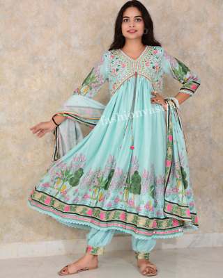 #ad Bollywood Indian Ethnic Muslin Anarkali Style Kurta Pant amp; Dupatta Set for Women $38.24