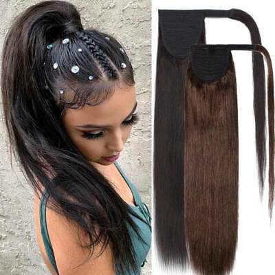 #ad Real Long Ponytail Wrap Around Clip in 100% Remy Human Hair Extensions Pony Tail $69.60