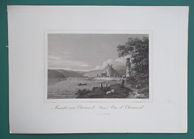 #ad GERMANY Oberwesel on Rhine River 1846 Antique Print Engraving $16.00