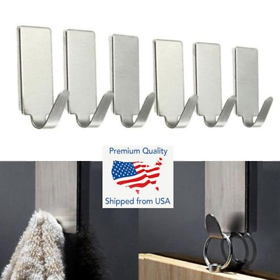 #ad 6PCS Self Adhesive Bathroom Wall Door Stainless Steel Holder Hook Hanger Hooks $6.99
