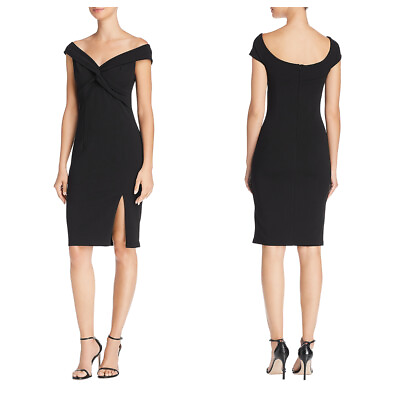 #ad NEW Aqua Portrait Collar Twist Front Off Shoulder Dress Black Womens Small $42.05
