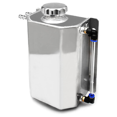#ad 2L Polished Aluminum Coolant Radiator Overflow Reservoir Expansion Water Tank $32.00