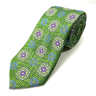 #ad Jos A Bank Reserve Collection Luxury Tie Green Geometric Woven Silk Necktie $16.97