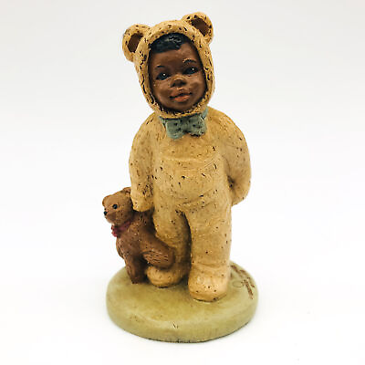 #ad All Gods Children Figurine Bo 1989 African American Child Teddy Bear Suit COA Y $14.69
