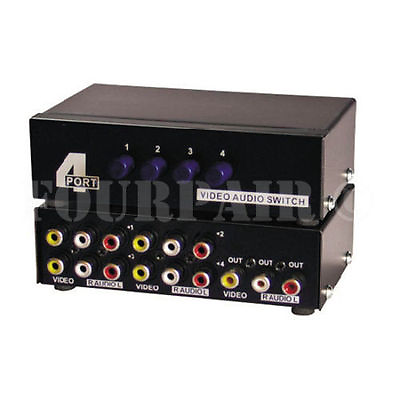 #ad 4 Port RCA Composite Video Audio AV 4 Way Switch Selector Switcher Splitter Box $13.89