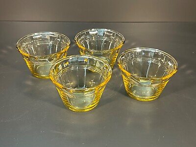 #ad Vintage 4 Yellow Amber Glass Mexico Custard Flan Dessert Cups Ramekins 4 oz $5.00