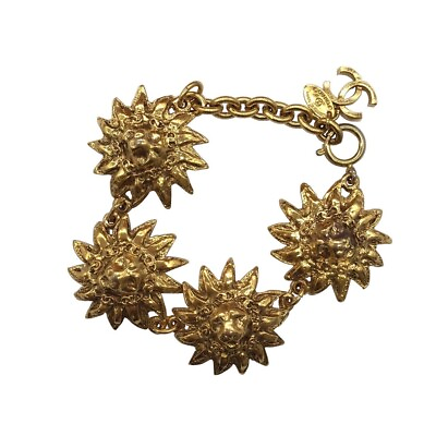 #ad CHANEL Bracelet Bangle AUTH Coco Mark chain Vintage Rare GOLD Lion MEDAL CC F S $911.00