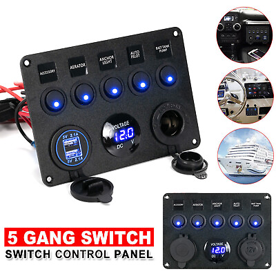 5 Gang Rocker Switch Panel Car Boat Marine Blue LED On Off Toggle Switch Panel $22.99