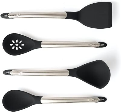 #ad Cuisipro 4 Piece Silicone Tool Set Ladle Turner Spoon amp; Slotted Spoon Black $47.99