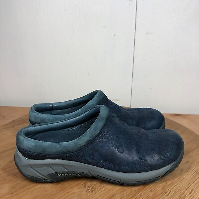 #ad Merrell Shoes Womens 7.5 Encore Blue Leather Mules Clogs Slip On Classic $24.97