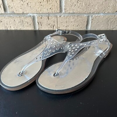 #ad Stuart Weitzman Women 7 Bejeweled Rhinestone Flat Clear Jelly Slingback Sandals $23.00