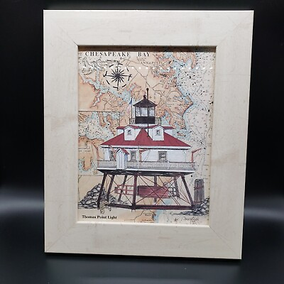 #ad Chesapeake Bay Thomas Point Light Print Framed Donna Elias Series ** $23.96