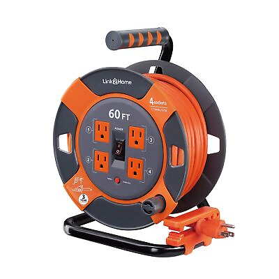 #ad Link2Home Cord Reel 60 ft. Extension Cord 4 Power Outlets amp;#8211; 14 AWG SJTW Ca $74.95