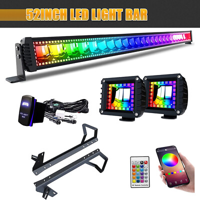 #ad RGB LED Light Bar 52quot;inch LED Flood RGB Pods For Jeep Wrangler JK 2007 2018 $280.99