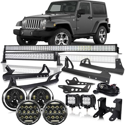 #ad 52quot; 22quot; 4quot; LED Light Bar Mount Bracket Headlight Combo Kit for Jeep Wrangler JK $30.99