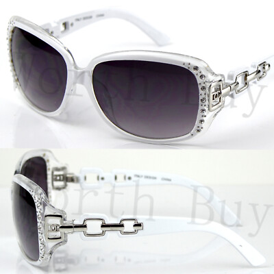 #ad New Womens Rhinestones Square Sunglasses Shades Designer Fashion White Celebrity $9.49