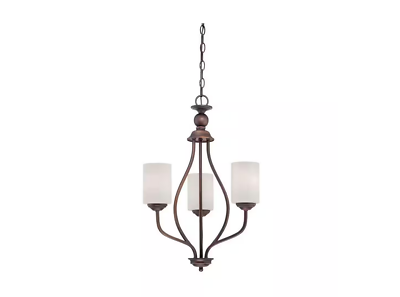 #ad 3 Light Rubbed Bronze Chandelier with Etched White Glass $58.99