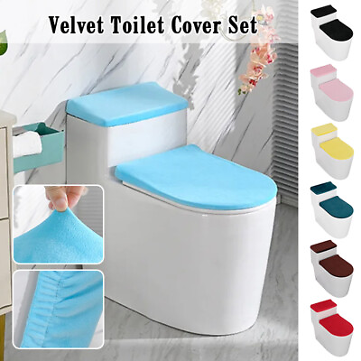 #ad Stretch Velvet Toilet Lid Cover and Toilet Tank Lid Cover Set Bathroom Universal $10.79