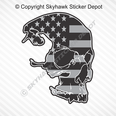 #ad Subdued American Flag Skull Vinyl Decal Bumper Sticker Gun Metal Grey Car Decal $3.99