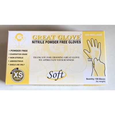 #ad GREAT GLOVE SOFT NITRILE EXAM POWDER FREE 100 BOX X SMALL 3.5 GM $21.50