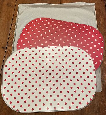 #ad Vintage Reversible Placemat Set Of 6 Laminated Red And White Polka Dot In Box $20.00