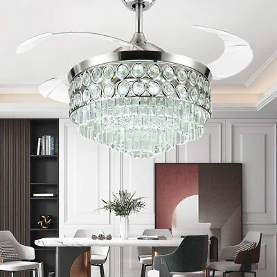 #ad 42quot; 4 Layer Crystals LED Chandelier Ceiling Fan Light Remote Control $99.99