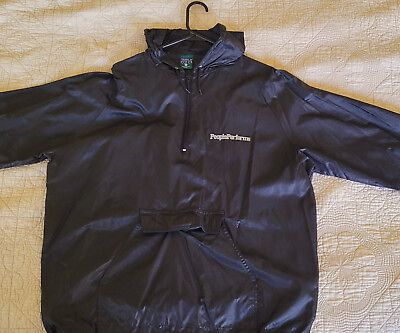 #ad People Magazine Black Windbreaker Jacket Nylon Parka Anorak Rain Hooded RARE $17.95