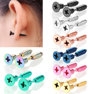 #ad Fashionl Ear Stud Screw Earrings Stainless Stee Creative Piercing Jewelry $1.35
