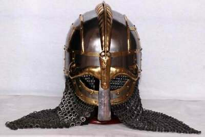 #ad Medieval Steel Viking Antique Helmet With Chain mail Hand Forged SCA Larp $263.20