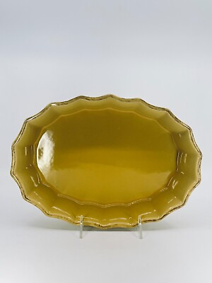#ad Gold Cerutil Stoneware casserole dish Scalloped edge from Portugal 12quot;L x 8.5quot;W $14.00