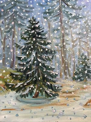 #ad Original Oil Painting Winter Forest Landscape Wall Art 8x10 Wall Decor $39.00