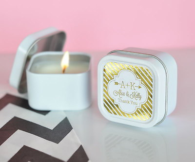 #ad Personalized Gold Silver Foil Square Round Candle Tin Anniversary Wedding Favor $297.95