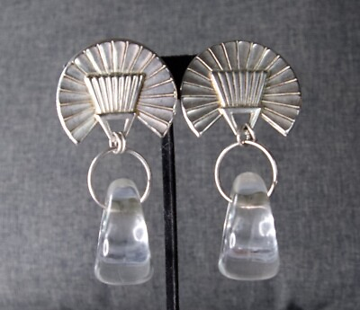 #ad Vintage Marjorie Baer Earrings Art Deco Style Silver Signed Estate Sale $65.00