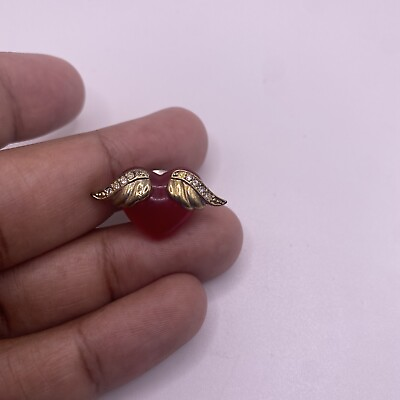 #ad Vintage Red Heart Stone With Angel Rhinestone Wings Tie Tac $10.00