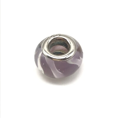 #ad 925 Sterling Silver Light Purple Lavender Murano Glass European Bead Charm $9.99