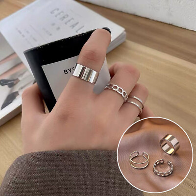 #ad #ad 3Pcs set Round Ring Resizable Opening Fashion Design Women Accessories Ring Gift C $1.09