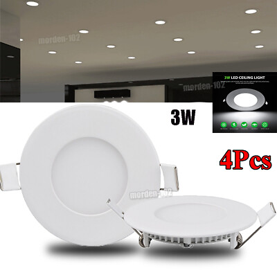 #ad 4Pcs 3W 3 Inch Ultra Thin Round Led Panel Fixture Light Recessed Ceiling Bulbs $18.99