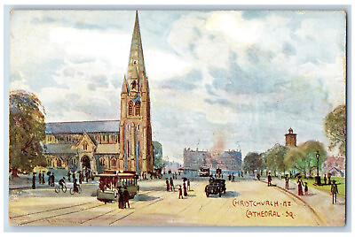 #ad Christchurch New Zealand Postcard Cathedral Square c1910 Oilette Tuck Art $19.47
