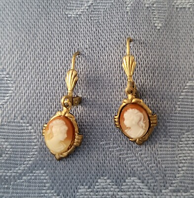 #ad Victorian Style LEVERBACK EARRINGS made with CARNELIAN VINTAGE CAMEO $16.00