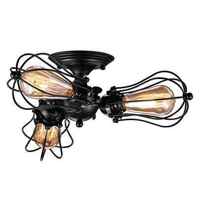 #ad Vintage Ceiling Light Vintage Wire Cage Semi Flush Mount Ceiling 3 Light In... $37.23